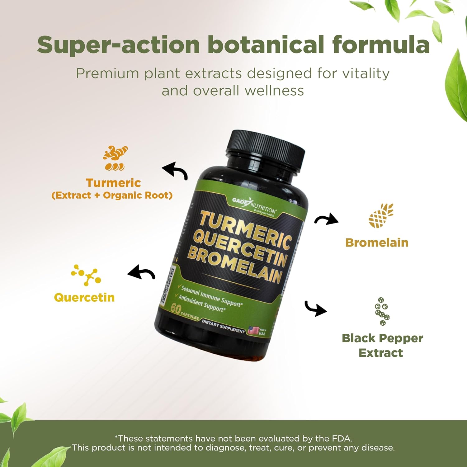 Gade Nutrition Turmeric Quercetin with Bromelain Supplement | Supplement in Capsules for Immune Support, Allergy Relief, Joint Support | Non-GMO, Gluten-Free, Made in USA - Image 3