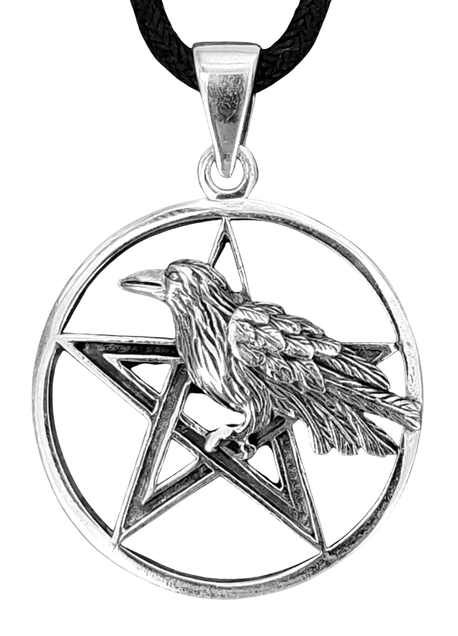 Kiss of Leather - Ciondolo a forma di pentacolo con corvo in argento 925, n. 80