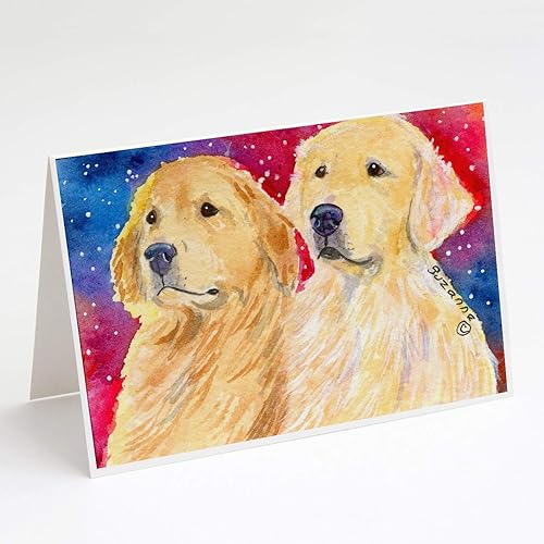 Caroline's Treasures SS8754GCA7P Golden Retriever - Tarjetas de felicitación y sobres, paquete de 8 tarjetas en blanco con sobres, tamaño A7, 5 x 7,