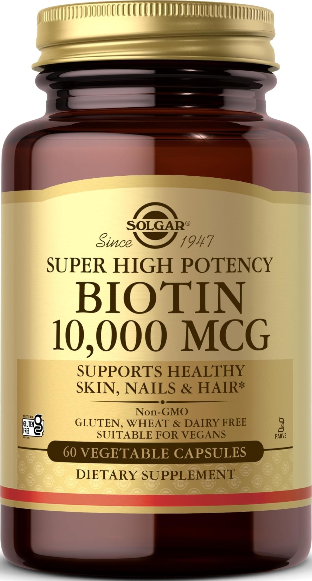 Biotin 10,000 mcg, 60 Vegetable Capsules - Non-GMO, Gluten Free