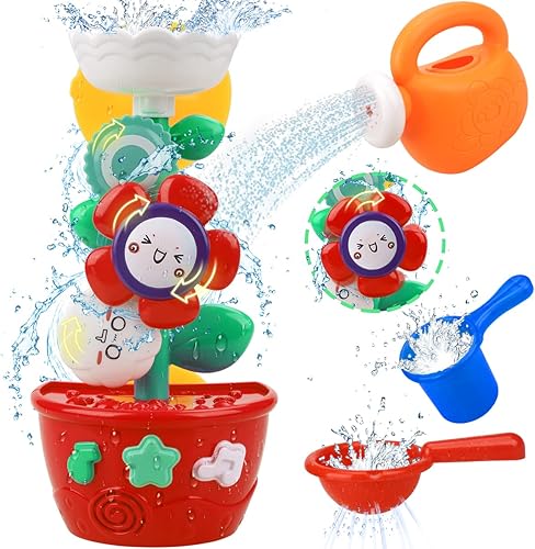 Miniatura 10 de Juguetes de baño para niñas para niños de 1 a 3 años Mesa de agua con ventosa y rotación Juguetes de bañera para niños pequeños con tazas apilables