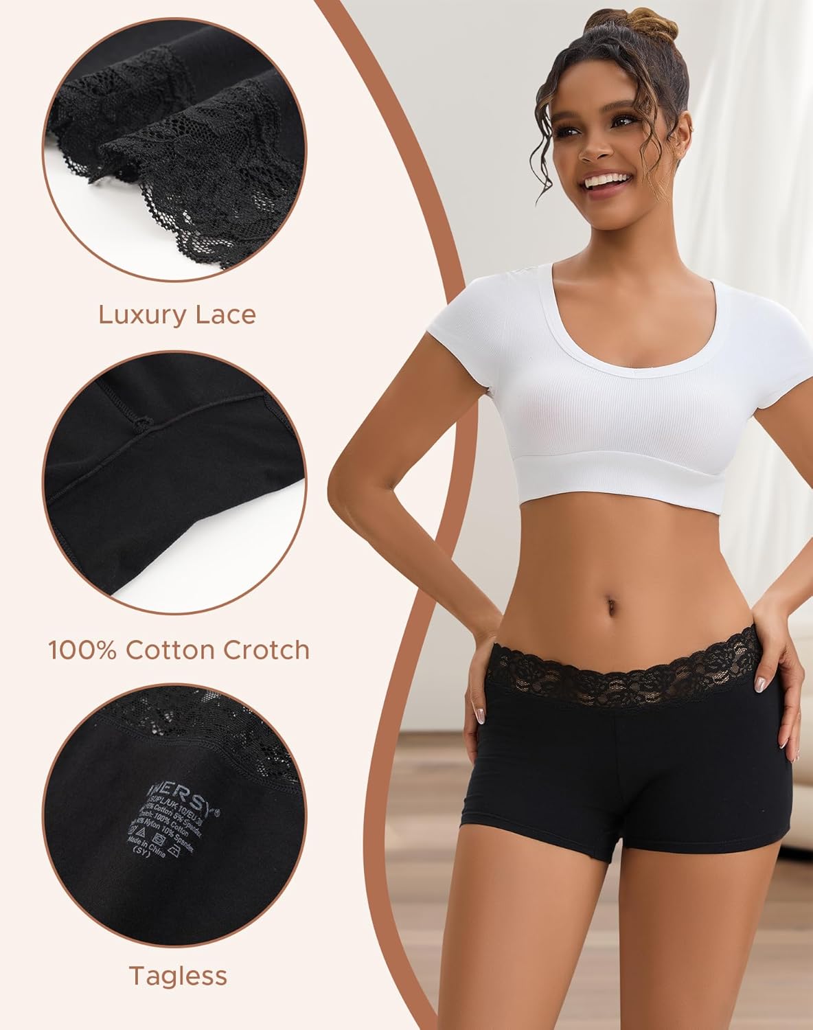 INNERSY Women's Lace Underwear Cotton Soft Boyshorts Panties Boxer Briefs 3-Pack - Image 4