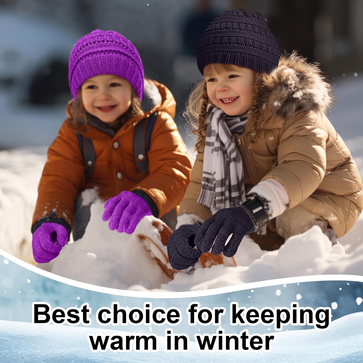 Suhine Kids Winter Knit Hat Gloves Bulk for 5-12 Years Winter Warm Gloves Beanie Hat Stretchy for Boys Girls - Image 6