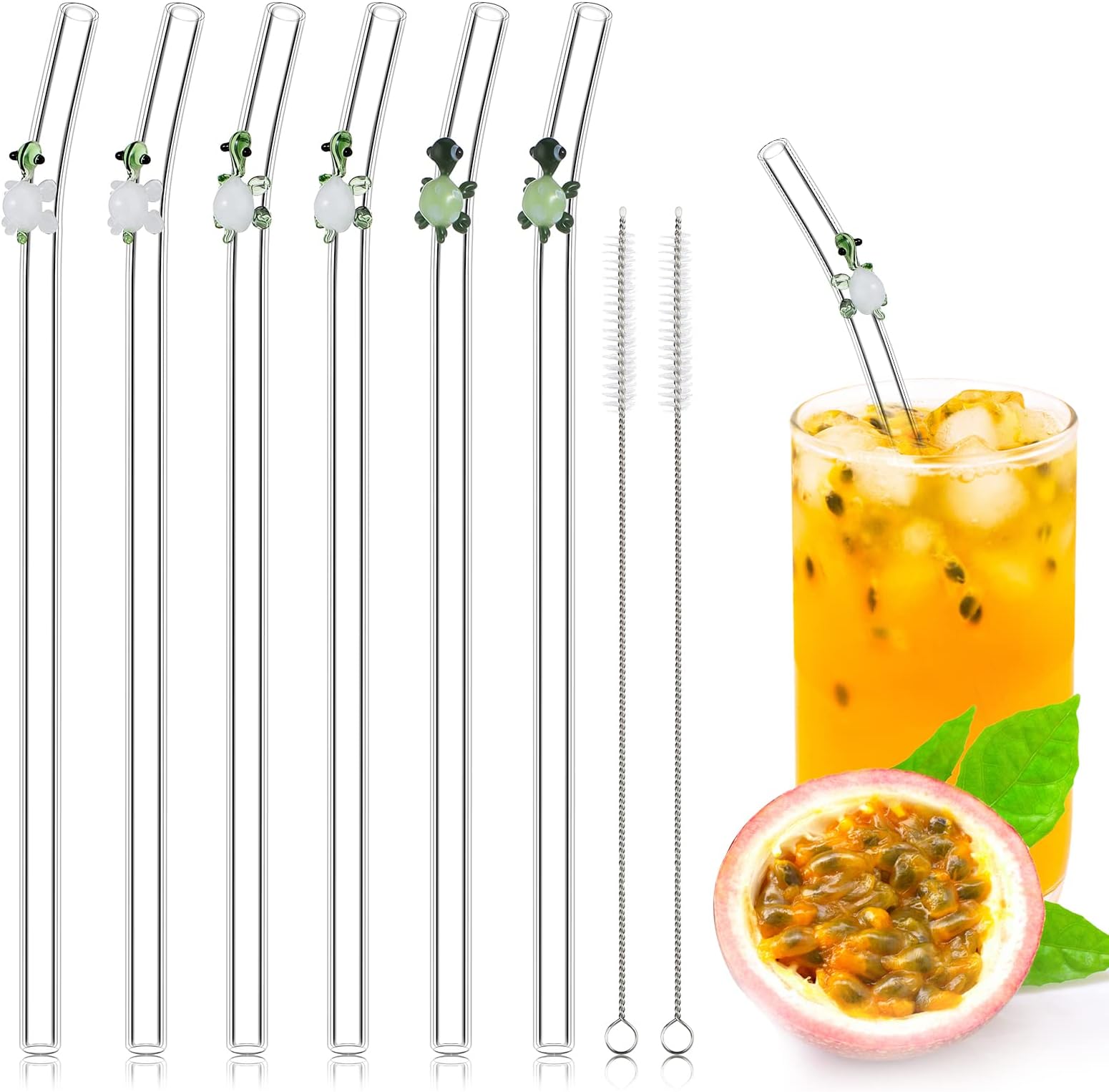 DUMINGIN 6 Pcs Reusable Glass Straws with 2 Cleaning