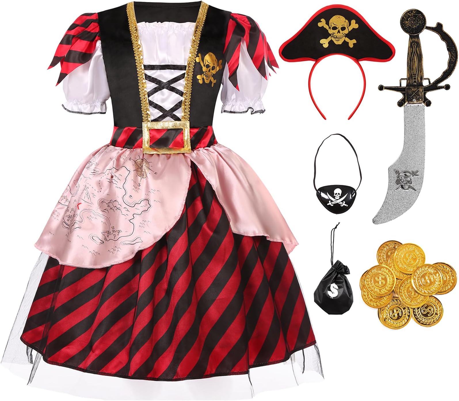 - Girls Deluxe Pirate Princess Costume Buccaneer Costume Set for Halloween Party Dress Up