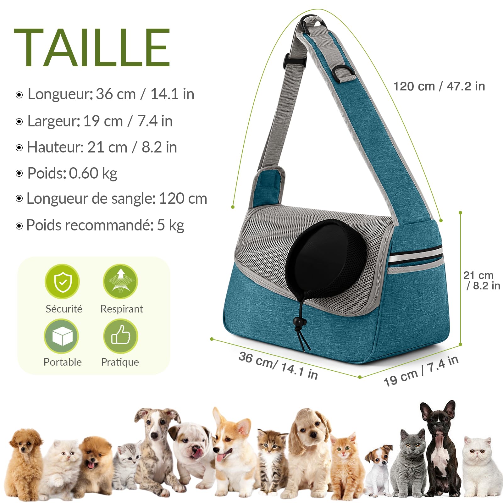 ALLSOPETS Porte Chien Sac de Transport Respirant pour Petits Chiens et Chats, Sac de Voyage Chat avec Bandoulière Ajustable et Poche Latérale pour Voyage et Camping (Bleu Ciel)
