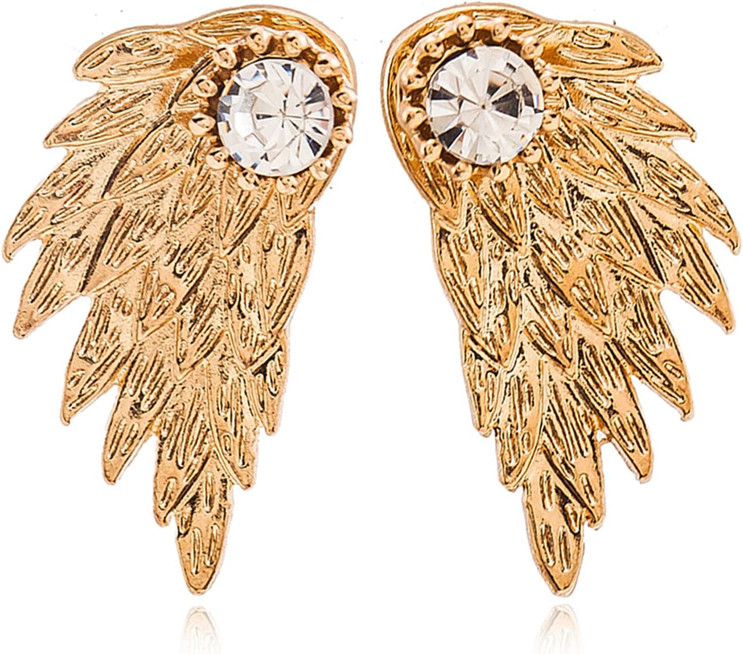 Unique Punk Gothic Angel Wing Stud Earrings Hypoallergenic Gold Silver Ear Crawler Cuff Earrings for Women Front Back Ear Wrap Pin Vine Crystal Charm Jewelry