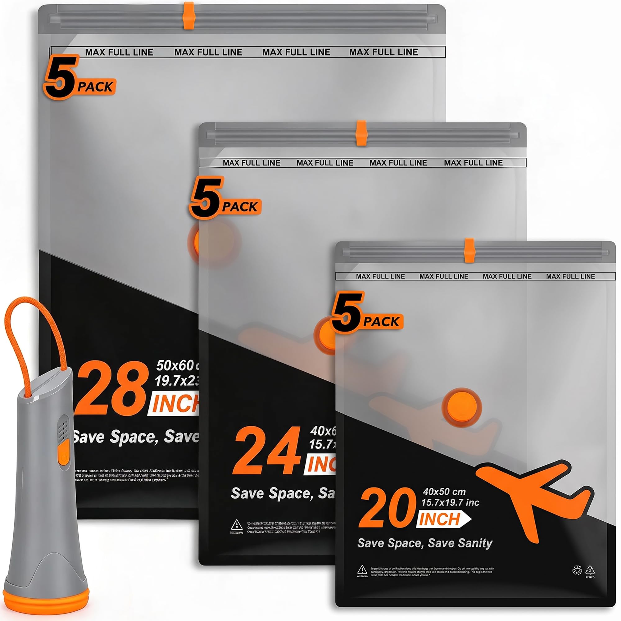 Vacuum Storage Bags, Reusable Space Saver Bags with Wireless Rechargeable Electric Pump, Vacuum Seal Bags for Clothes, Bedding, Duvets, Travel and Home Storage, 15 Pack