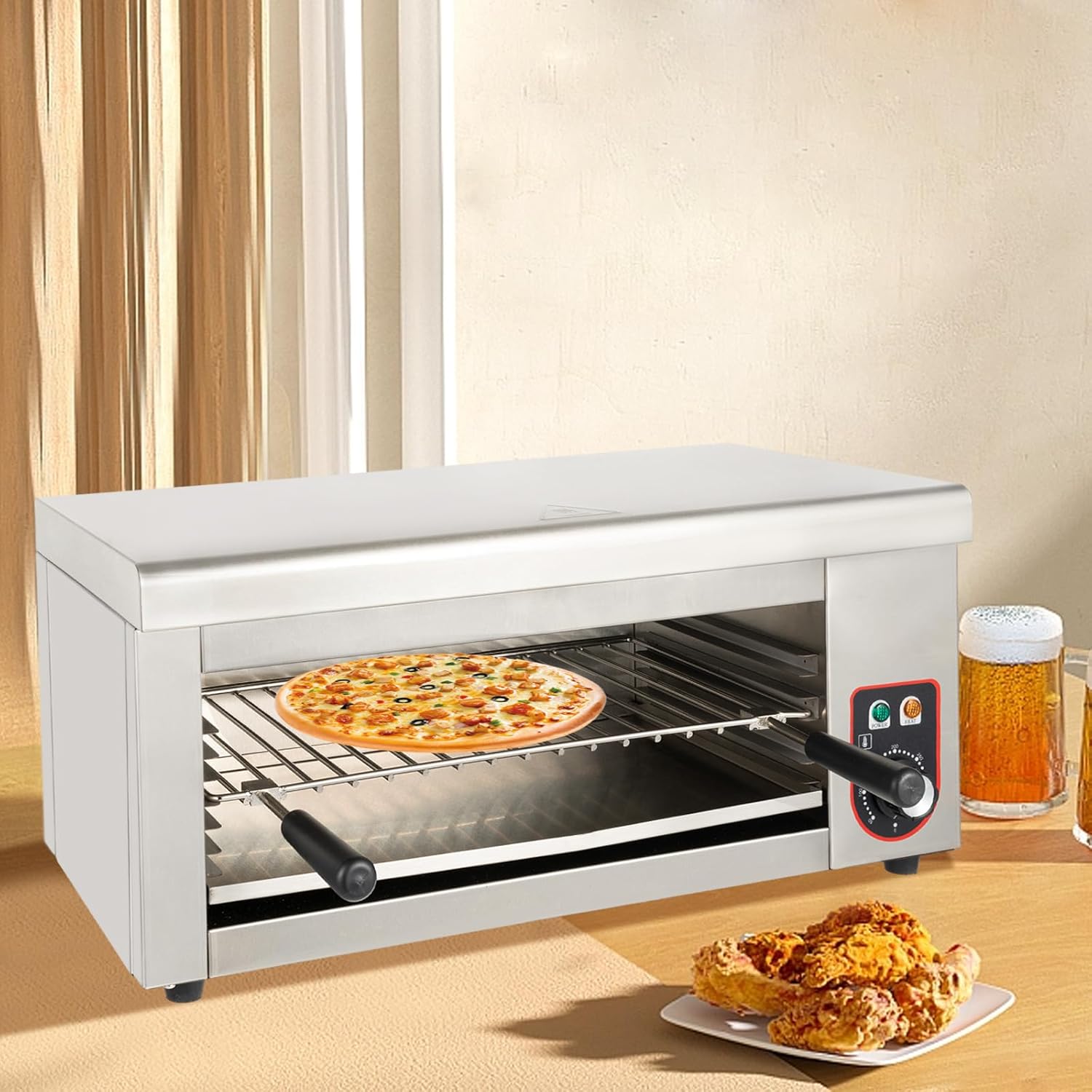 2000W Cheese Melter Electric Salamander Broiler 50-300°C Salamander Grill Stainless Steel Broiler Burner BBQ Grill Grilling Machine Countertop Wall-mounted for Restaurant Kitchen Hotel