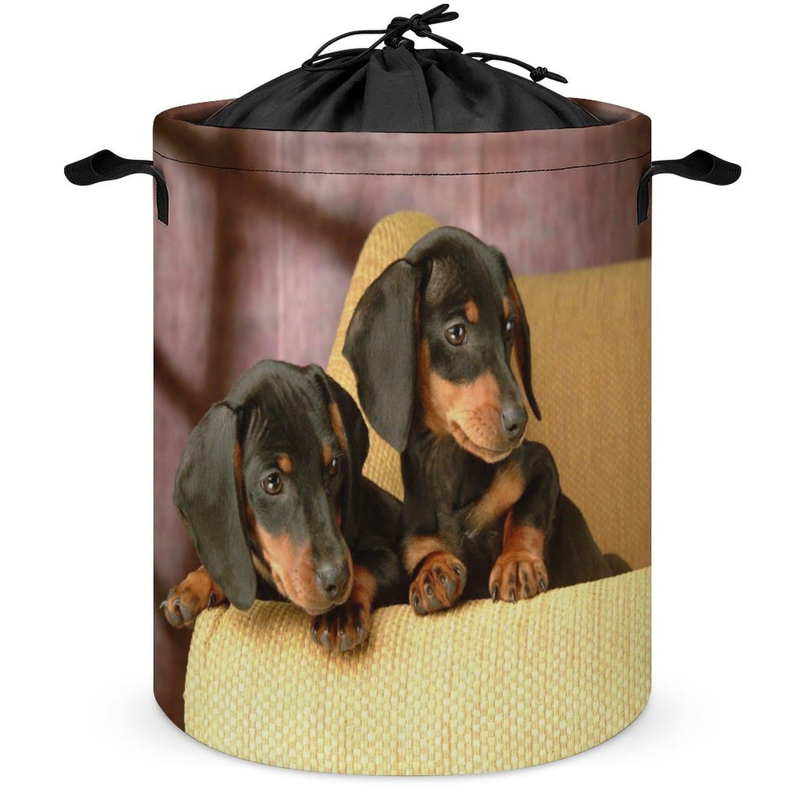 Qjjinxior Drawstring Laundry Hamper, Cute Dachshund Laundry Basket, Washing Basket with Handle
