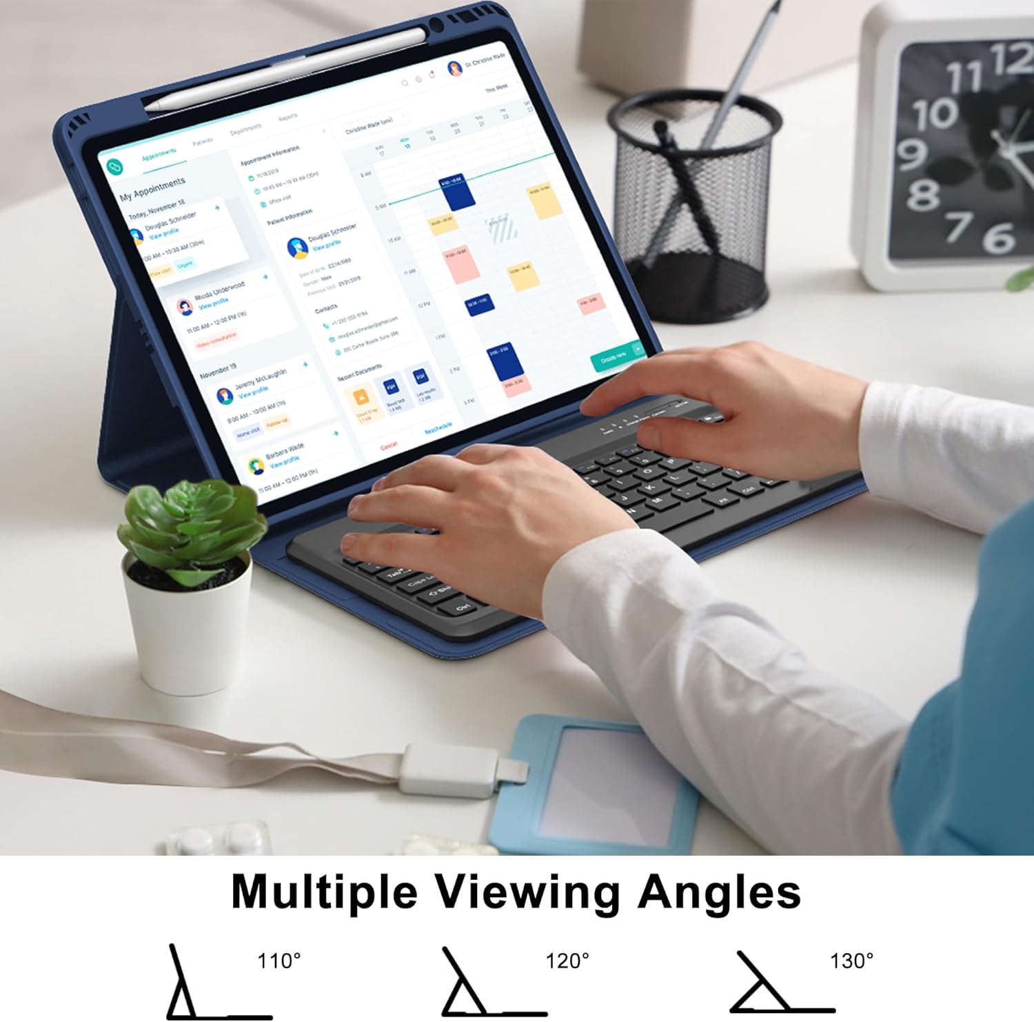 iPad case demonstrating multiple viewángulos de ing