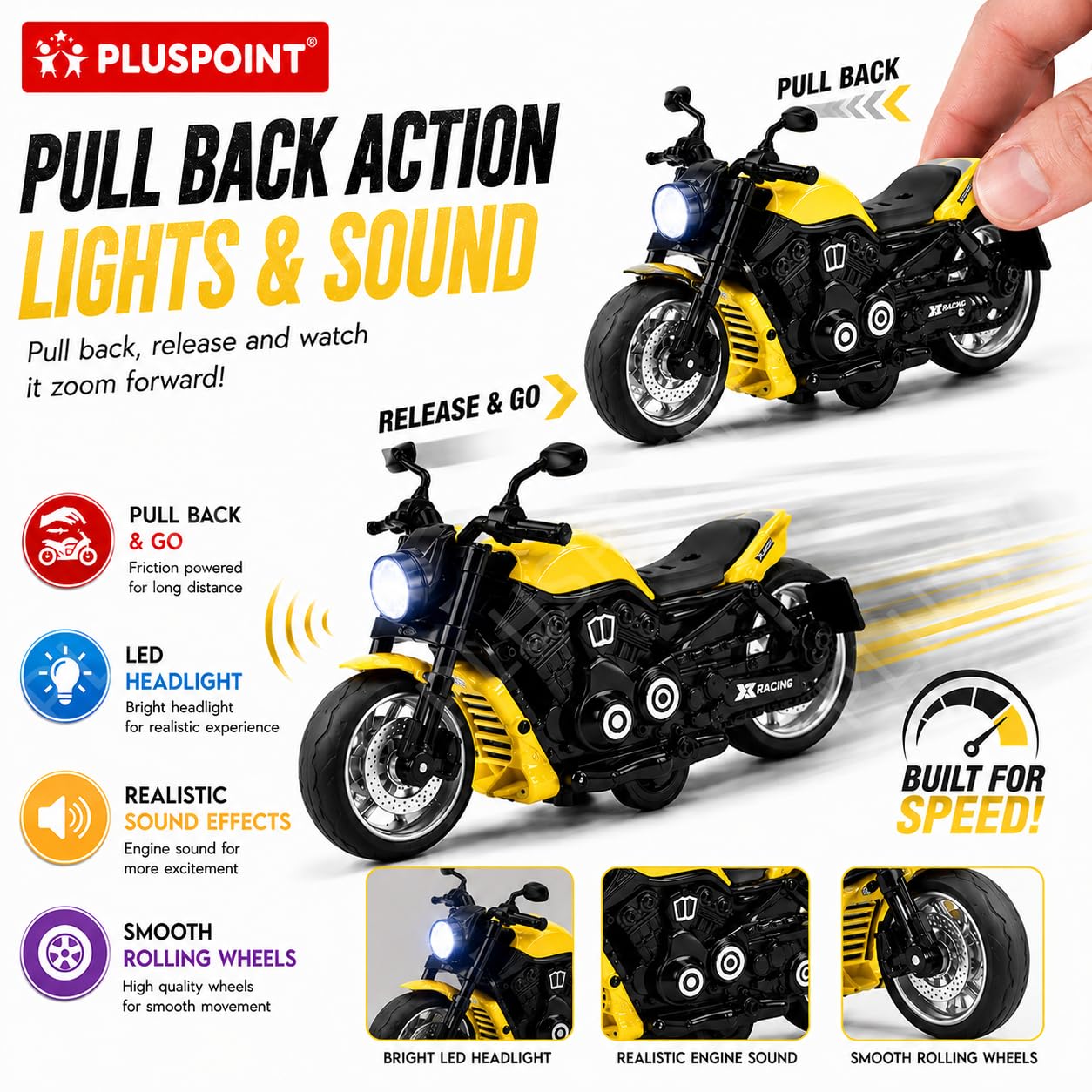 PLUSPOINT Diecast Motorcycle Toy Bike Model | Alloy Metal Superbike Simulation Vehicle with Realistic Details | Collectible Motorbike for Kids, Adults & Car Dashboard Display 1