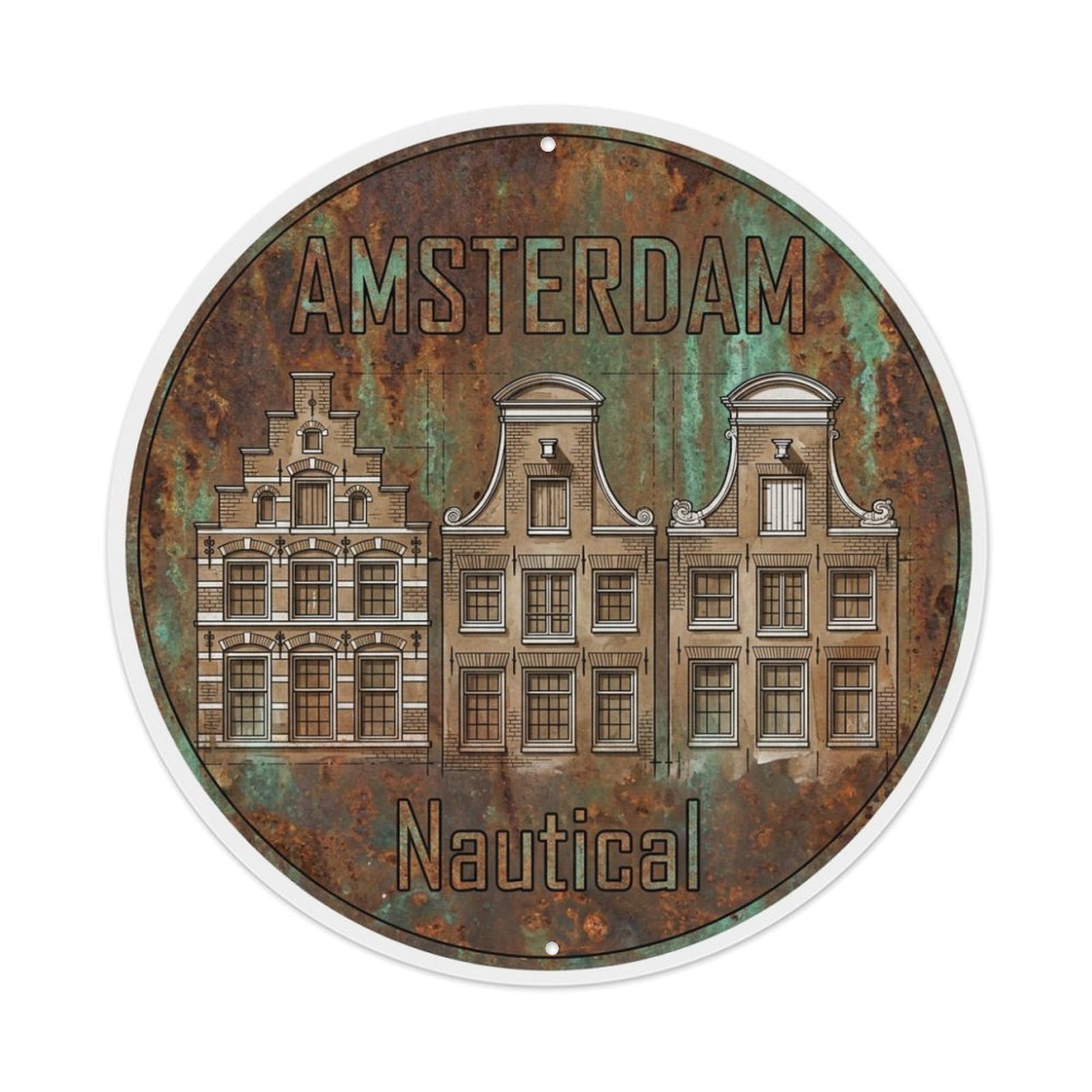 Fqnyr Style Metal Tin Sign Vintage Travel Amsterdam Netherlands Gable