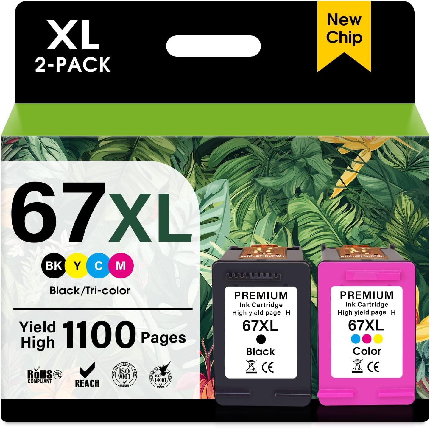 JANMORE 67XL Printer Ink Cartridge High Yield Replacement for HP Ink 67 XL for HP DeskJet 1255 2755 2722 2700e Plus 4152 4155 Envy 6052 Pro 6052 6455 (1 Black, 1 Color)