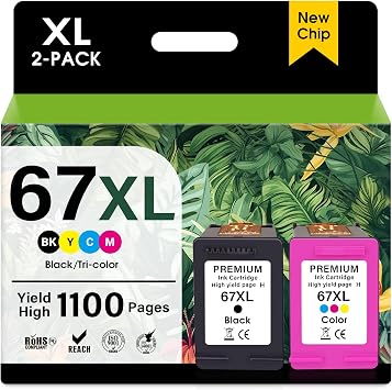 67XL Ink Cartridges Black/Color Combo Pack Replacement for HP Ink 67 XL