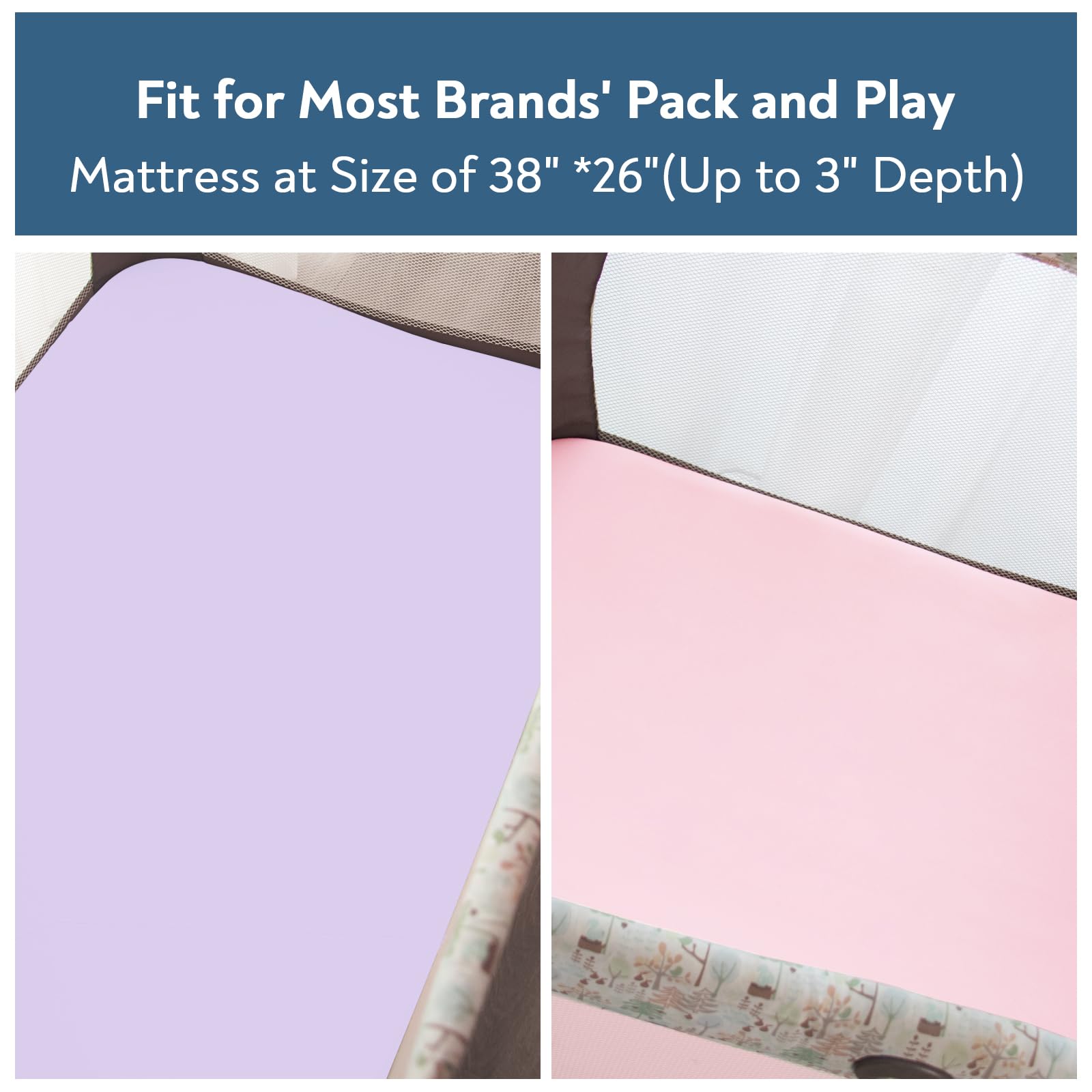 Sábanas bajeras de cuna para mini cuna de 24 x 38 pulgadas, paquete de 4 sábanas suaves para cuna de bebé, sábanas suaves para colchón de corralito, rosa y morado