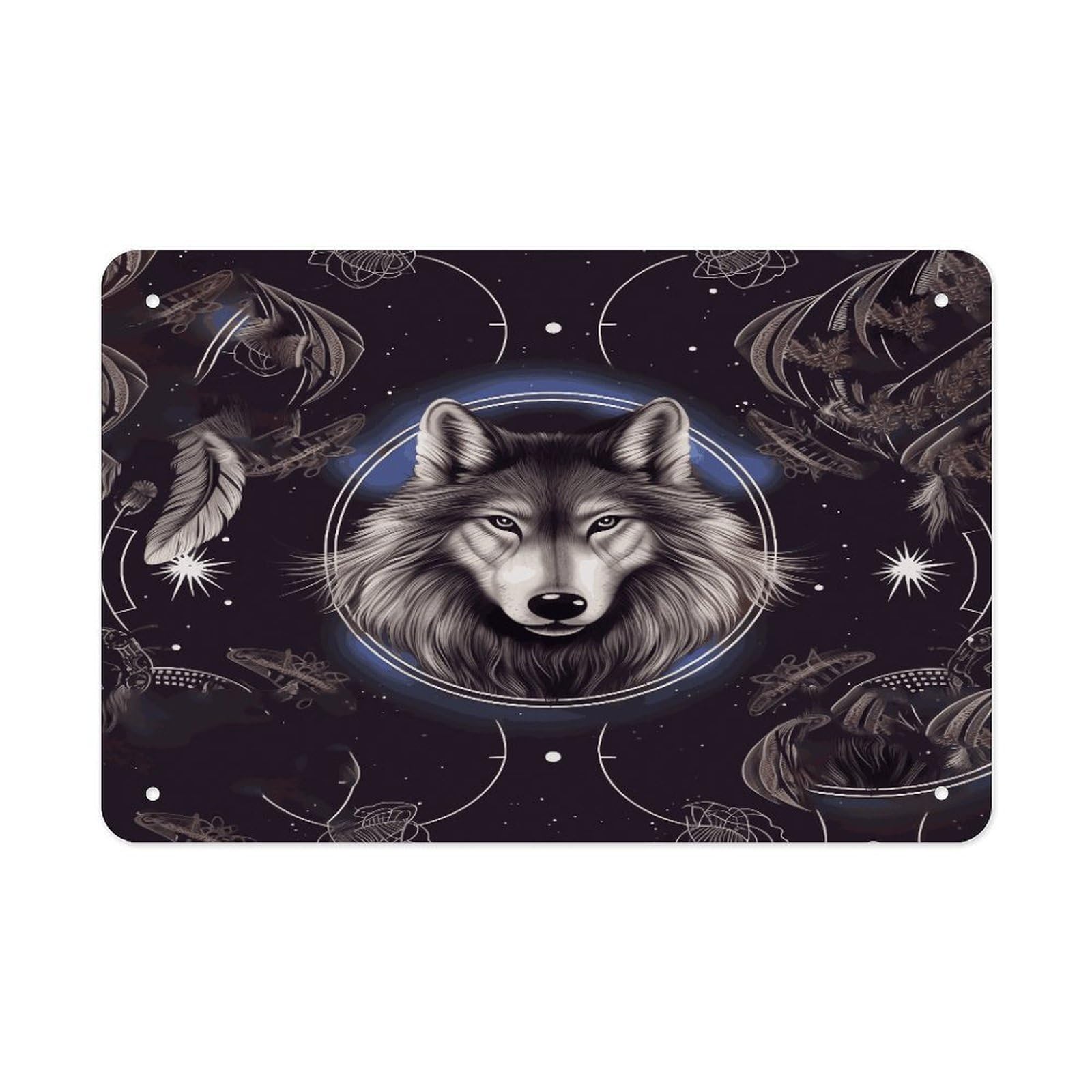 LDGSUPH Wolves And Dream Catchers Metal Tin Sign Wall Art Prints Folded Edge Iron Sheet Painting with Holes for Wall Prints Decorative Picture Metal Signboard Decor Painting Wall Decor