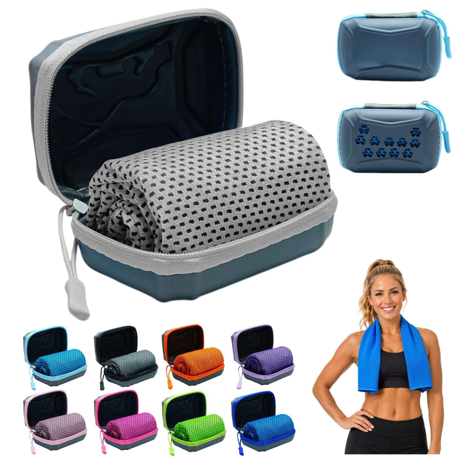 DzaiCrkwd Cooling Towel with Storage Box – 30 x 80 cm, Quick-Drying Cooling Towel, Neck Cooling Towel for Sports, Outdoors, Fitness & Hot Summer Days，Gray：5