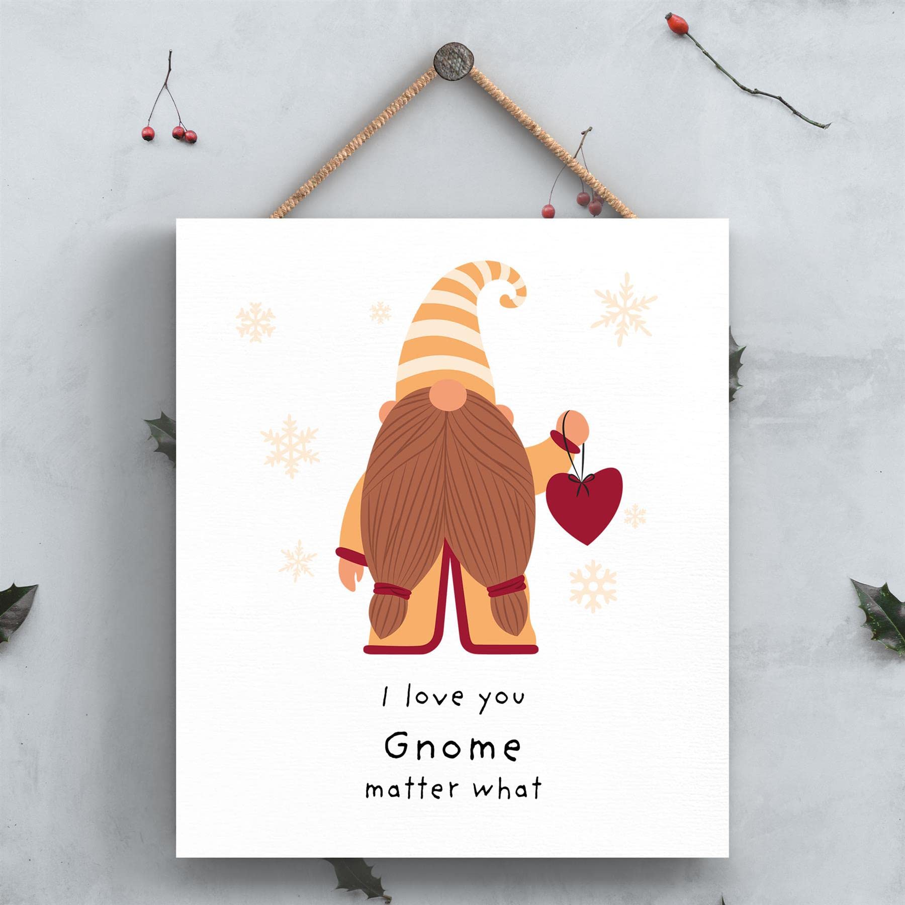I Love You Gnome Matter What Gonk Festive Wooden Plaque Christmas Decor