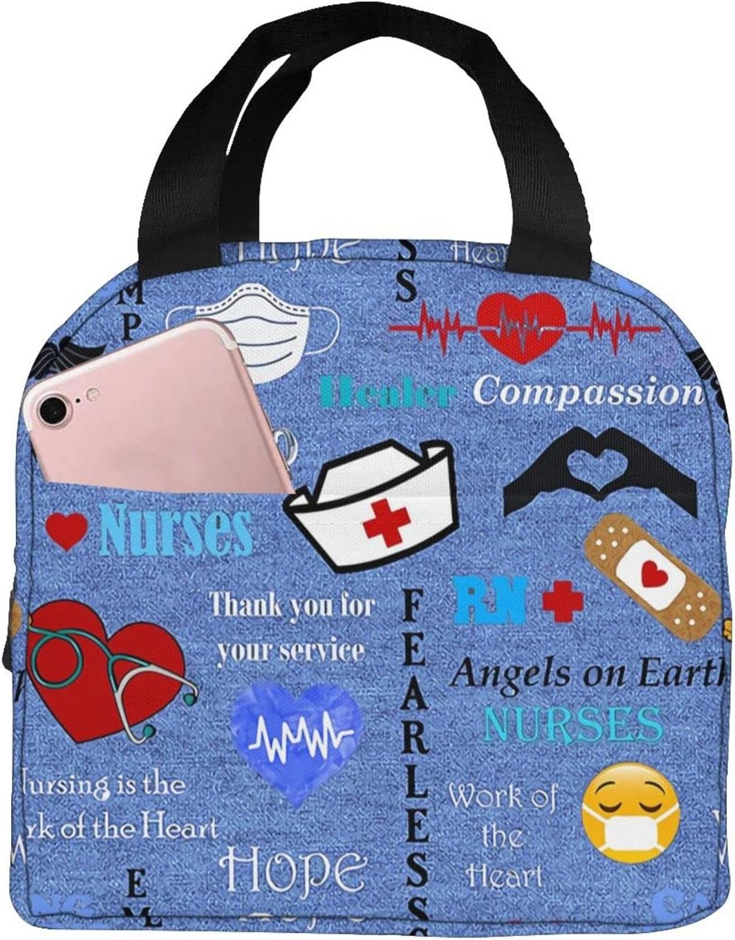 ZBDSKLEX Nurse Theme Lunch Bag for Women Insulated Tote Bag Reusable Cooler Lunch Box for Work Picnic Travel, One Size