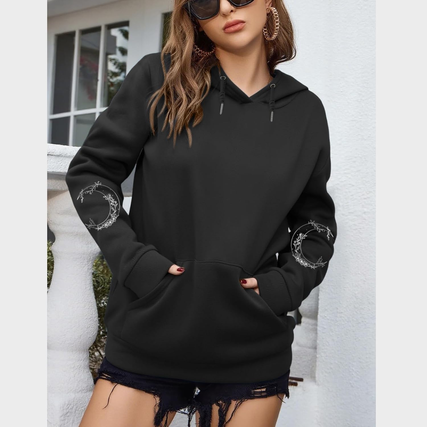 Graphic Hoodies for Women Mushroom Moon Sweatshirt Oversized Hoodie Gothic Vintage Sweatshirt Print Tops - Image 5