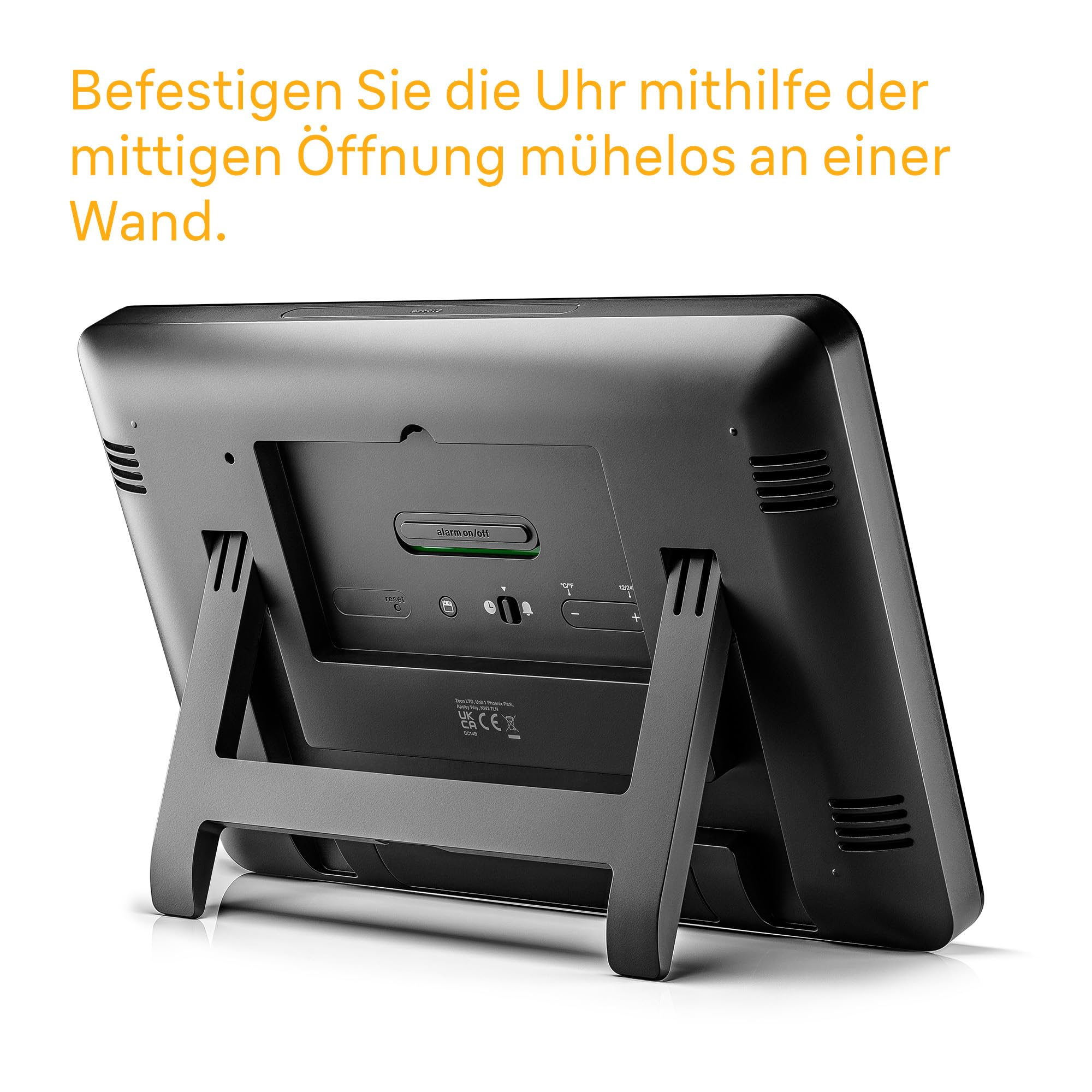 Braun Digitale Wanduhr mit Innentemperatur, Datum, Wochentag, großem umgekehrtem LCD-Display, Schnelleinstellung, Piepton-Alarm in Schwarz, Modell BC14B.