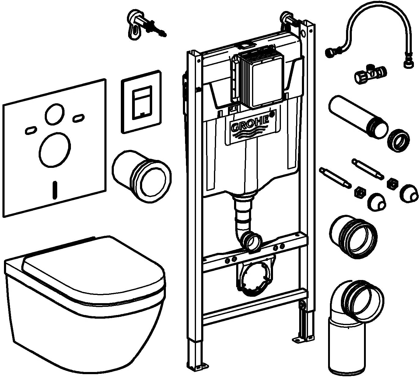 GROHE pack complet WC suspendu Solido Compact, bâti support universel, toilette et fixations invisibles, cuvette Euro Ceramic, plaque de commande, 39891000 (Import Allemagne) Blanc