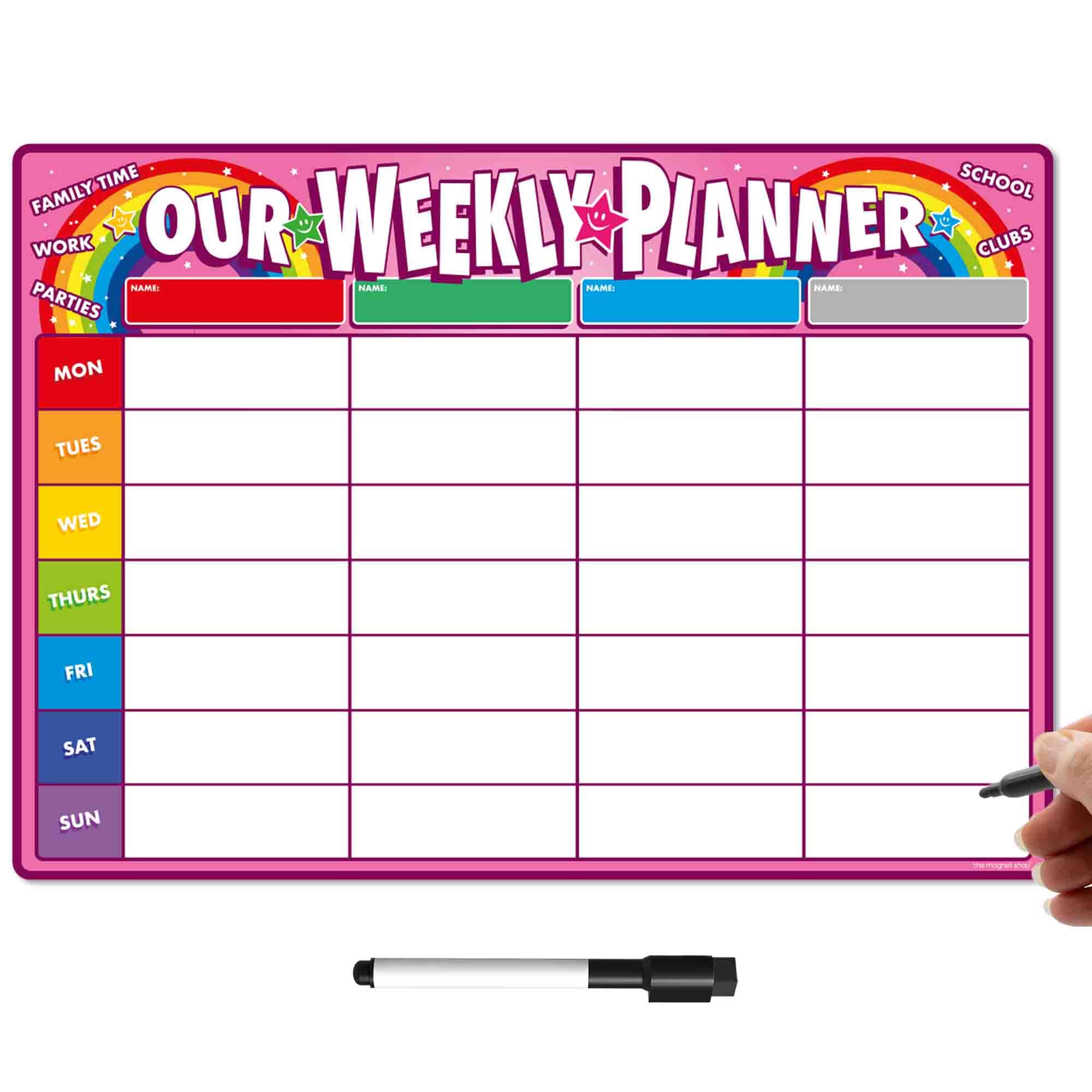 TMS Magnetic Weekly Planner for Fridge | Made in the UK | Whiteboard, Memo Board, Calendar or Organiser for Work or Family Planning (Pink Family, A3 (42 x 30cm)) — image 1