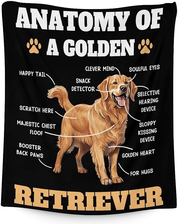 Golden Retriever Blanket - 50x60 Inches Size for Teen - Soft Fluffy Throw for Living Room Decorative - Black Novelty Fuzzy Gifts