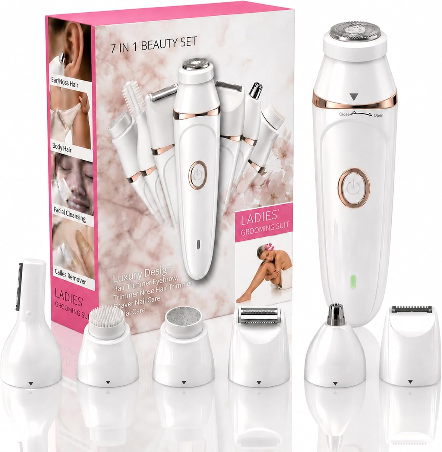 Epilator,Pluxy Epil Pro 3.0 Women Face Epilator，7-in-1 Painless Body Shaver and Facial Epilator, Hair Removal for Face,Rechargeable Hair Removal kit for Facial, Legs, Bikini, armpits