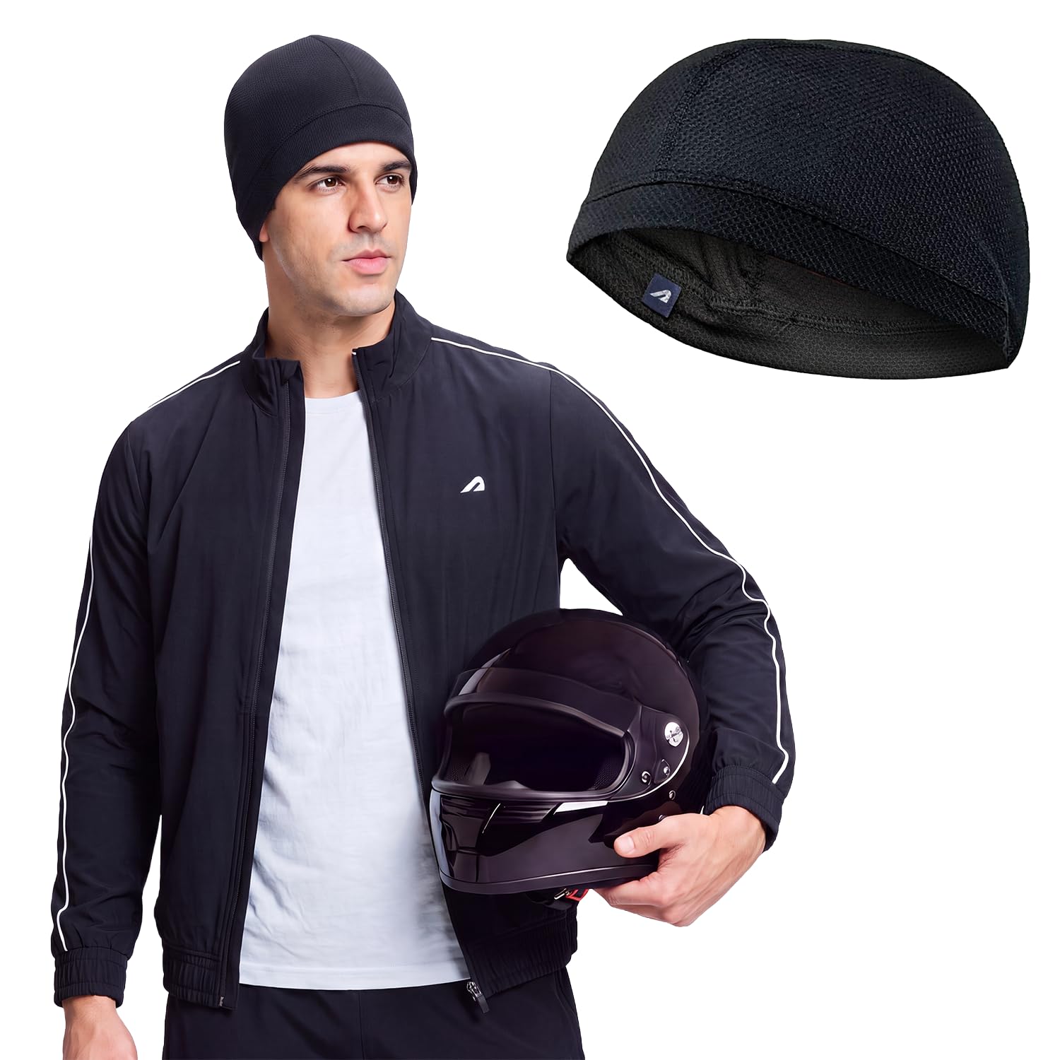 Boldfit Helmet Skull Caps for Men Bike Cotton Head Caps for Men Hair Inner Helmet Cover Cap for Bikers Sweat Cooling Skulls toppa for Cycling, Skull cover for Summer Helmets Cap for Man - Black-picture-24