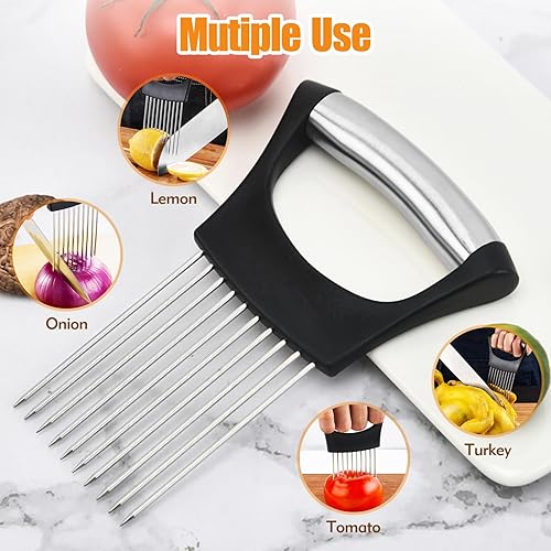 Miniatura 6 de Soporte de cebolla para rebanar  Cortador de cebolla de acero inoxidable y soporte de verduras herramienta de corte para cebollas, tomates,