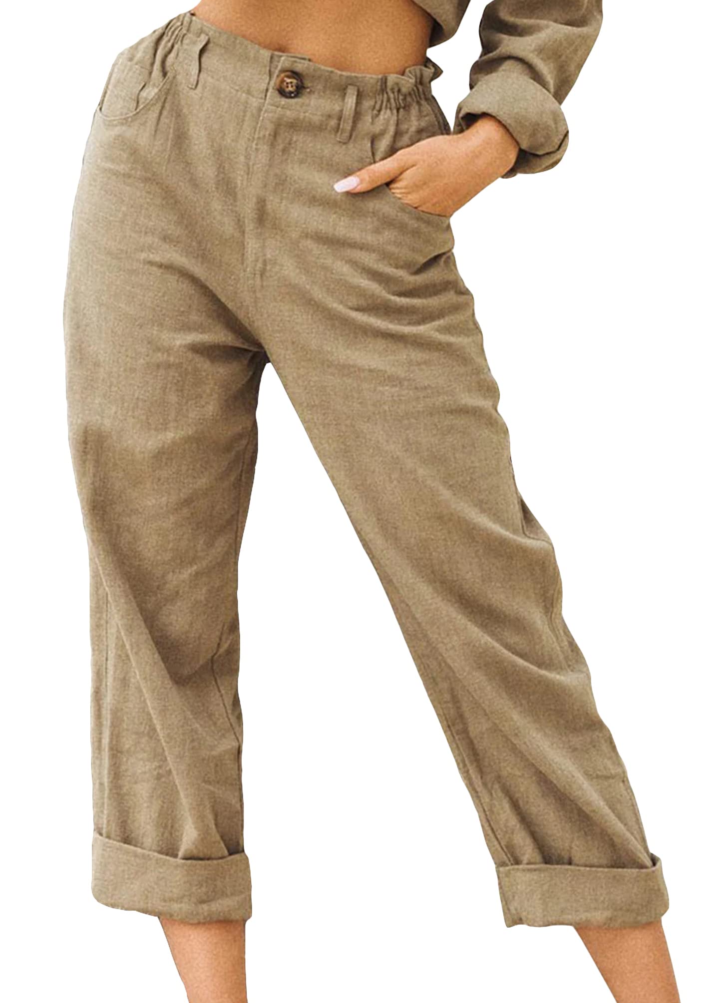 OMZIN Ladies High Elastic Waisted Trousers Fashion Wide Leg Pants Business Work Trousers Long Straight Pants