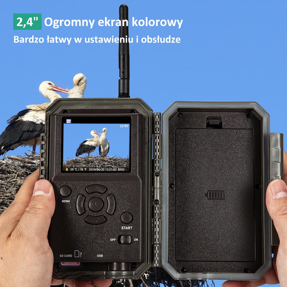 GardePro E6 kamera do obserwacji dzikich zwierząt, antena WLAN 48 MP 1296p z czujnikiem ruchu, widoczność w nocy, brak blasku, na podczerwień 940 nm, diody LED IP66, wodoszczelność H.264, szeroki kąt