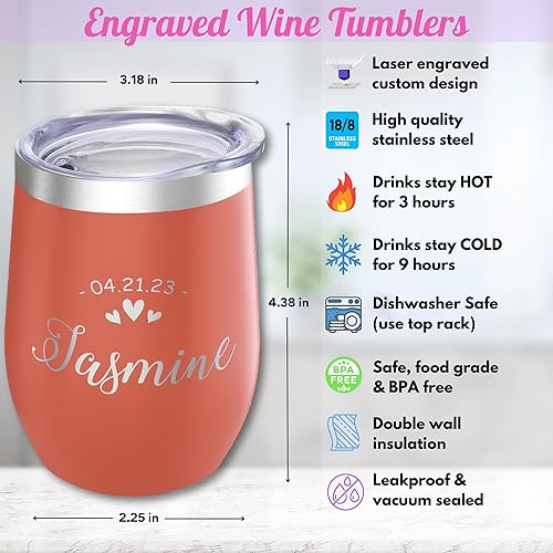 Miniatura 8 de Gifts Inscribed Vaso de vino personalizado con tapa, vaso de acero inoxidable personalizado grabado, taza de viaje personalizada con aislamiento