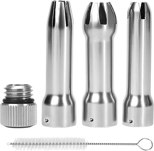 Boquilla de metal dispensador de crema batida, juego de 3 boquillas de decoración de repuesto de acero inoxidable, universal, plateado, tulipán,