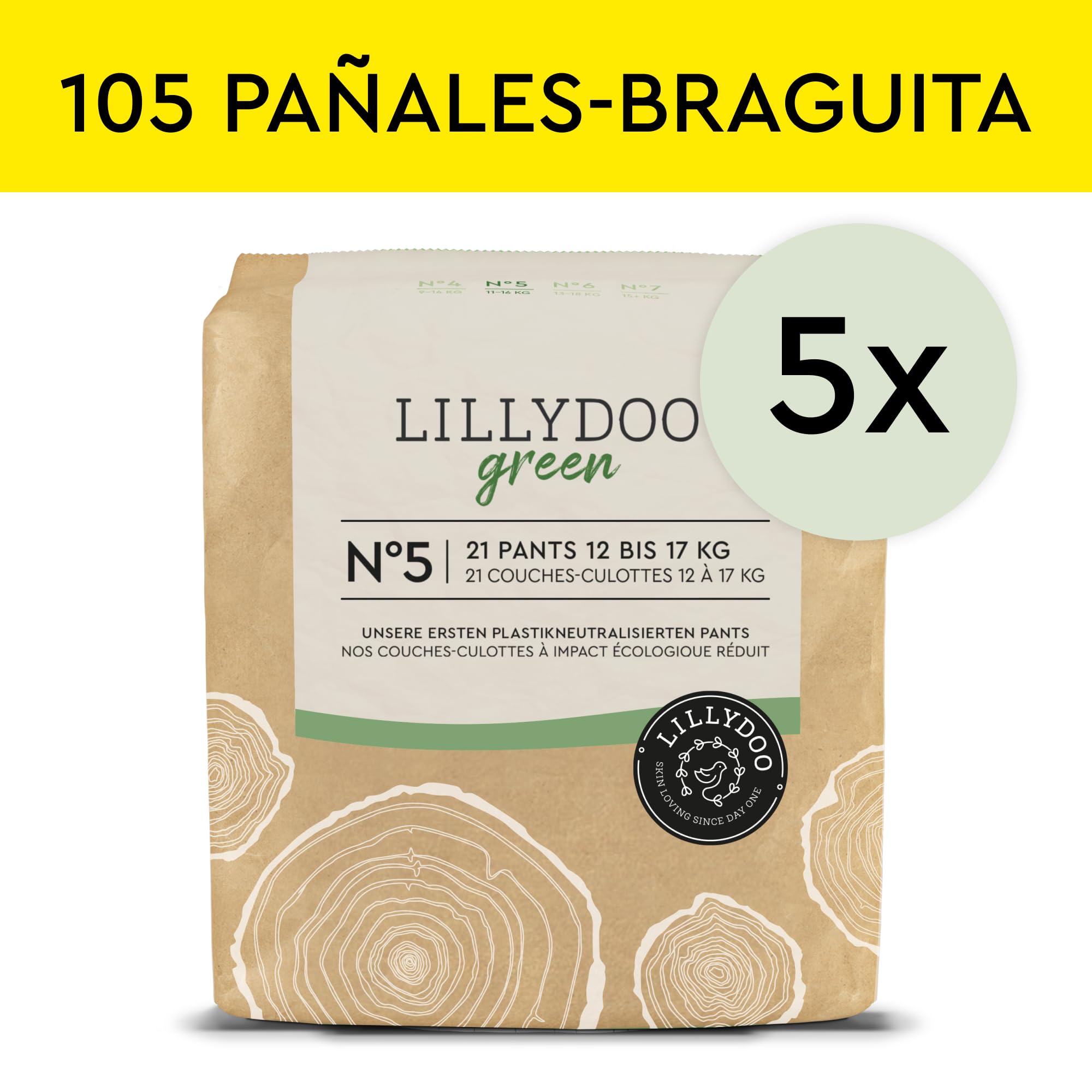 Lillydoo Couches-Culottes, Taille 5  12-17 Kg , Lot De 5 X 21 Couches 105 Couches Culottes Box Mensuelle Fsc Mix