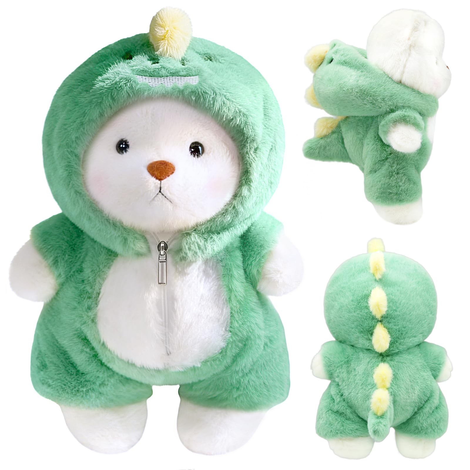 FOSER Teddybär Plüschtier mit Dinosaurier Kostüm, 30 cm Teddy Bär, Grün Plüsch-Bär, Kreatives Geschenk für Kinder Jungen Mädchen (Grün)