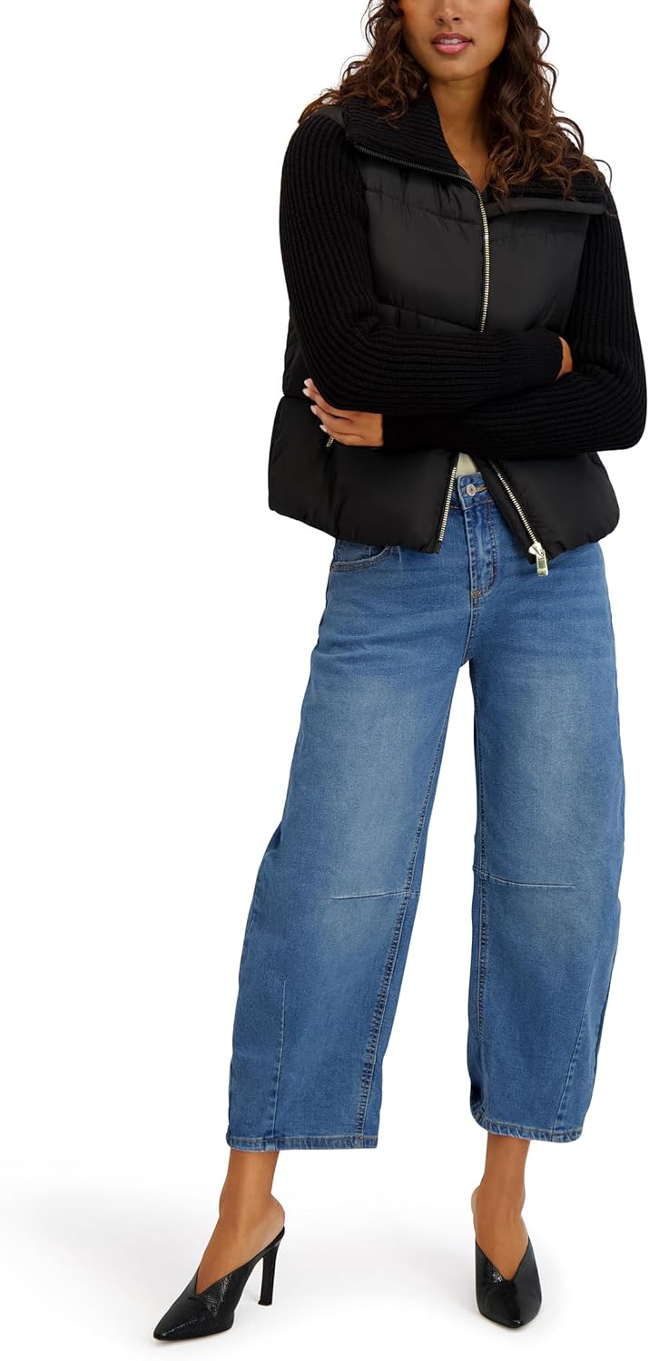 kensie Women's Outerwear Knit Sleeve Zip Front Puffer Jacket - Image 5