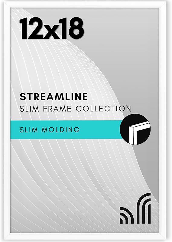 Americanflat 12x18 Poster Frame with Polished Plexiglass - Streamline Collection - Thin Border Picture Frame for Wall Display - Hanging Hardware Included - White