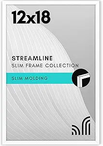 Americanflat 12x18 Poster Frame with Polished Plexiglass - Streamline Collection - Thin Border Picture Frame for Wall Display - Hanging Hardware Included - White