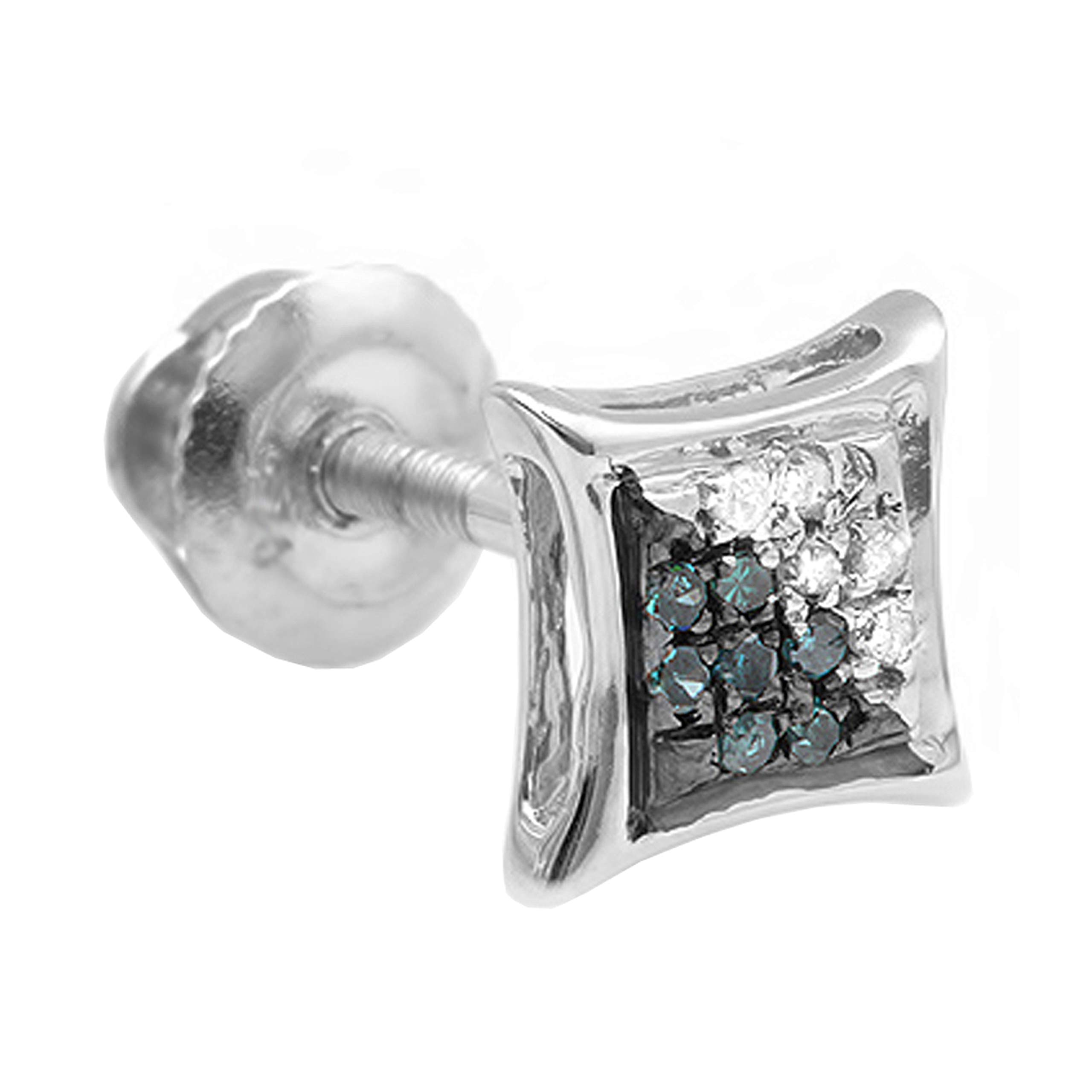 Dazzlingrock Collection 0.04 Carat (ctw) Round Blue & White Diamond Kite Shape Stud Earring (Only 1Pc), Sterling Silver