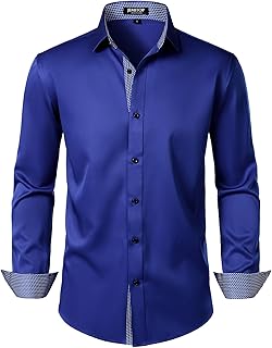 Men's Stretch Multi-Use Long Sleeve Dress Shirts Party Prom Wedding Shirts with Slight Sheen