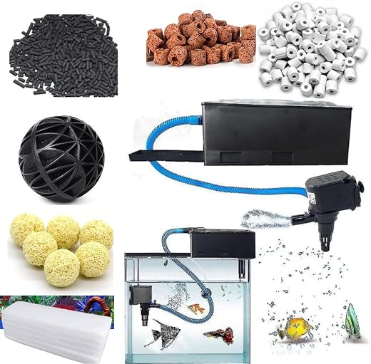 3-in-1 Aquarium Top Filter System, 12W/800L/H, with Bio-Logical Filter Media, Yellow Controller, for 30-45cm Fish Tank, In...