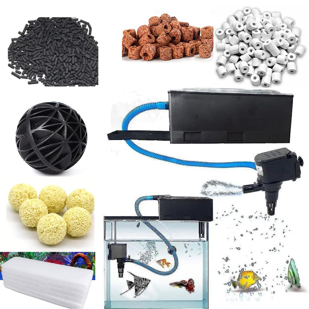 3-in-1 Aquarium Top Filter System, 12W/800L/H, with Bio-Logical Filter Media, Yellow Controller, for 30-45cm Fish Tank, In...