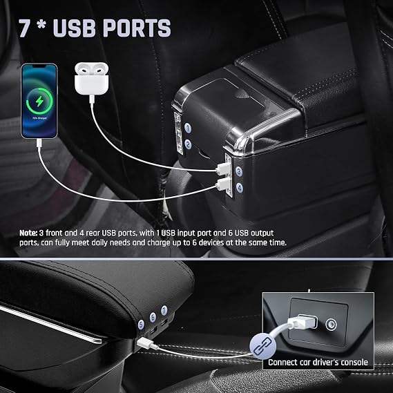 Car Armrests for Renault Dacia Sandero 2 Stepway Logan 2 Centre Consoles for Car Double Storage Space with Cup Holder 7 USB Ports Rear Utility Box