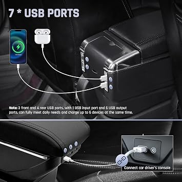 Car Armrests for Renault Dacia Sandero 2 Stepway Logan 2 Centre Consoles for Car Double Storage Space with Cup Holder 7 USB Ports Rear Utility Box