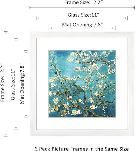 Miniatura 5 de DEKWINN Juego de 6 portarretratos de 11 x 11 pulgadas con cristal real para fotos de 8 x 8 pulgadas con paspartú o de 11 x 11 pulgadas sin paspartú,