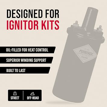 PerTronix Flame-Thrower Ignition Coil 40,000 Volt - 12V High Output Performance Ignition Coil, 1.5 Ohm Oil-Filled Canister, Black, Electronic Ignition Compatible - 40011