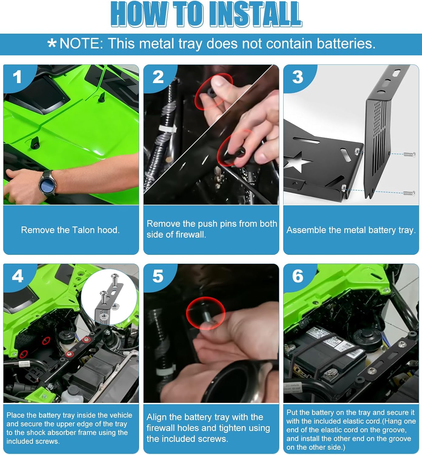 Battery Hold Down Tray for 2019-2025 Honda Talon 1000R/1000X/1000X-4 Accessories, Metal Battery Box for Talon 2nd Battery Kit Underhood, UTV Battery Mounting Bracket Holder with Battery Strap